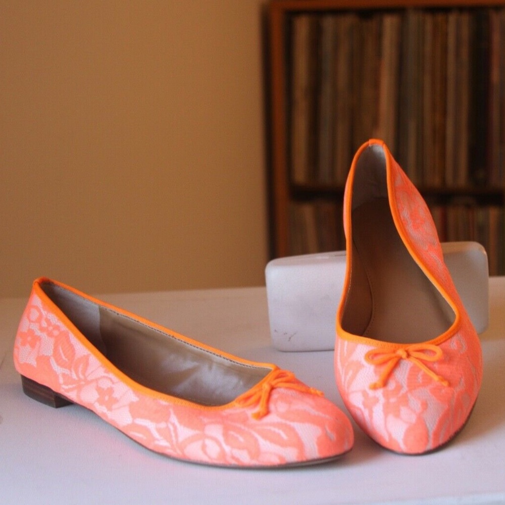 J CREW Orange Lace Overlay Ballet Flat Skimmers Sz 7